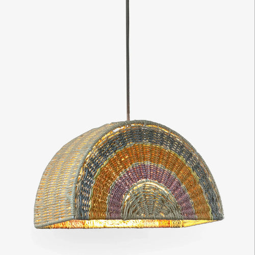 Rainbow woven rattan pendant light