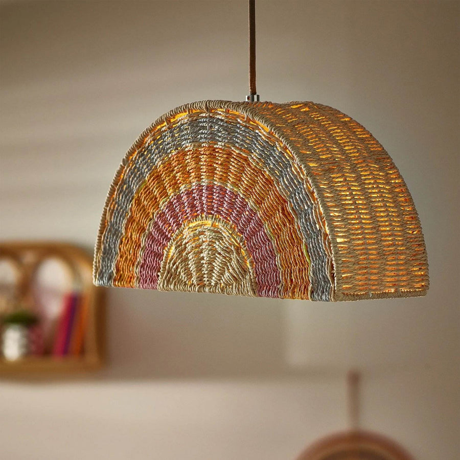 Rainbow woven rattan pendant light