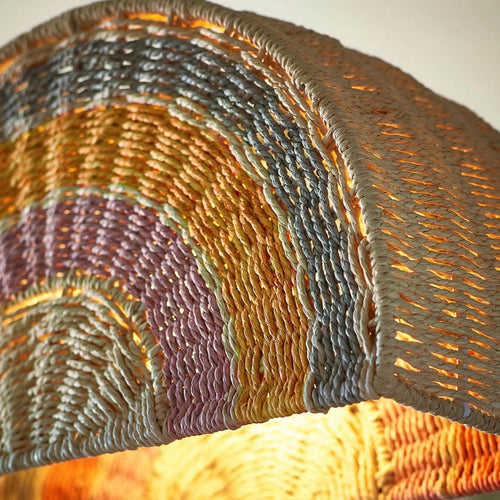 Rainbow woven rattan pendant light