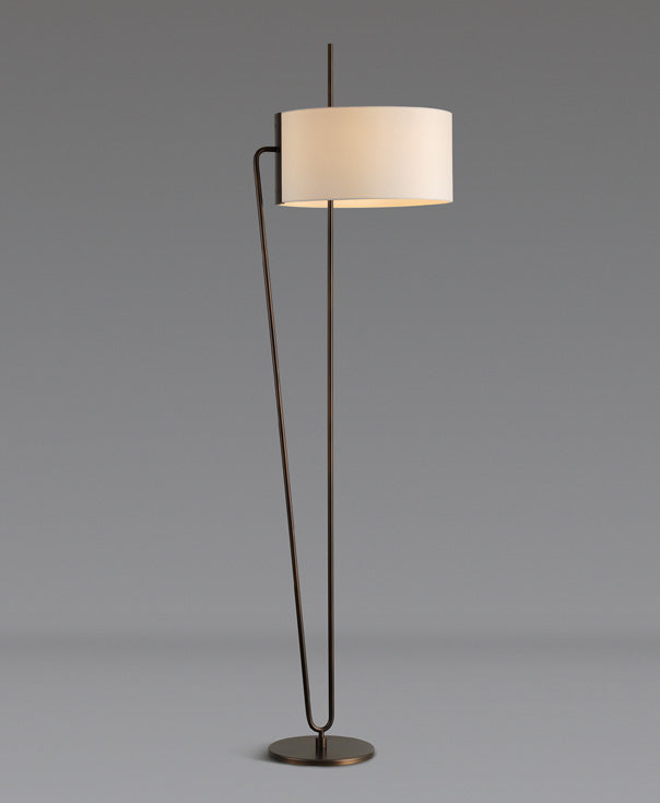 Raven Floor Lamp featuring a sculptural bronze metal frame and floating ivory drum shade, designed for luxury contemporary and minimalist interiors