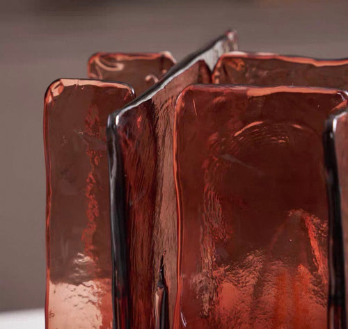 Rosalia Table Lamp featuring handcrafted ruby-toned glass panels and elegant metal detailing, a luxury Art Deco-inspired table lamp for sophisticated interiors