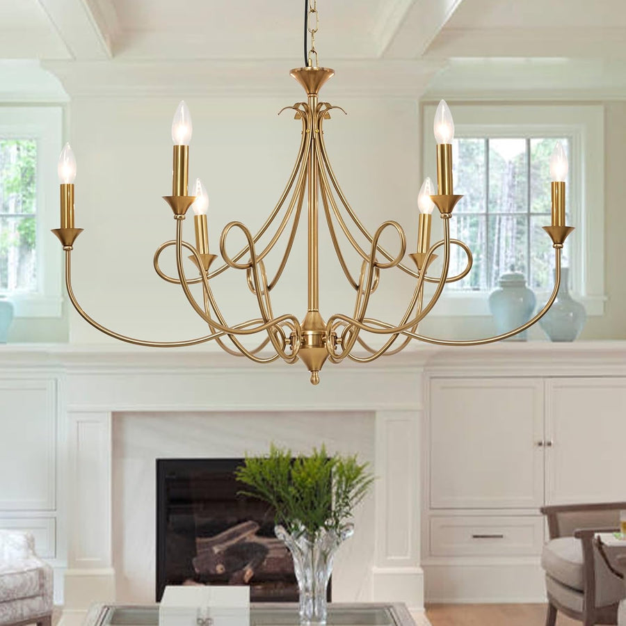 Designer curved arm chandelier in gold finish