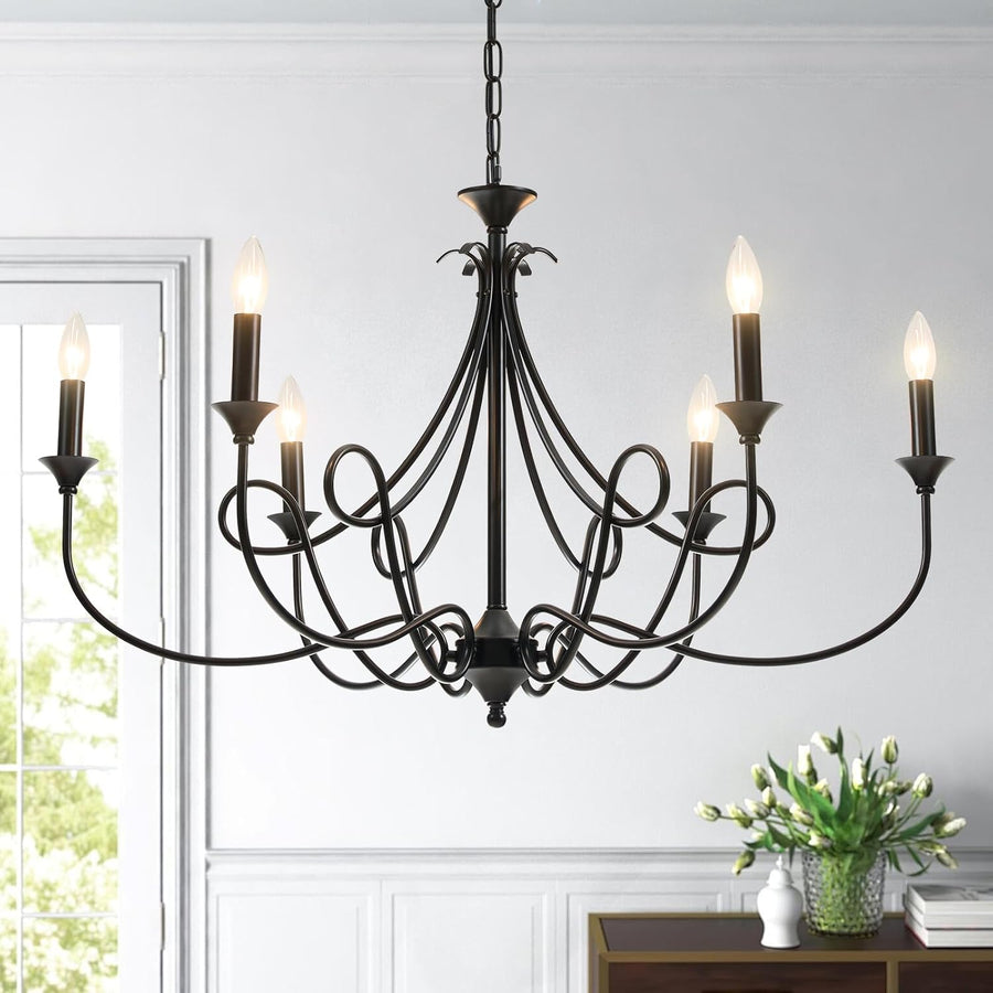 Designer curved arm chandelier in Black finish
