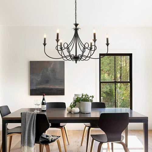 Designer curved arm chandelier in Black finish