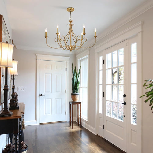 Designer curved arm chandelier in gold finish