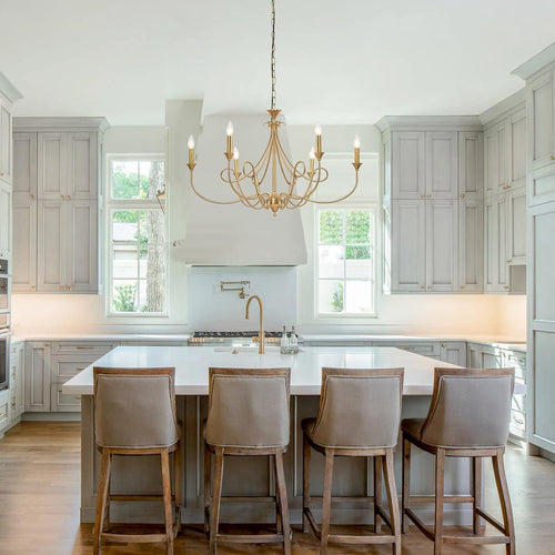 Designer curved arm chandelier in gold finish