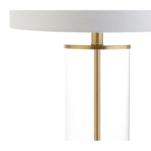 glass column table lamp with gold base and white shade