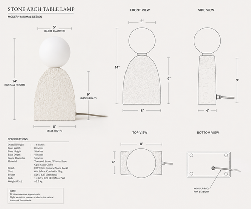 Terra Orb Table Lamp with a handcrafted textured ivory ceramic base and frosted glass globe, providing warm ambient lighting for Japandi and contemporary interiors