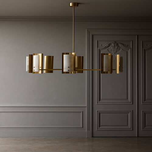 Valencia Alabaster Chandelier featuring natural alabaster panels and brass detailing, a luxury modern pendant light for dining rooms and contemporary interiors.