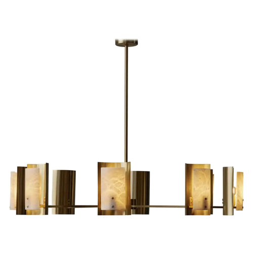Valencia Alabaster Chandelier featuring natural alabaster panels and brass detailing, a luxury modern pendant light for dining rooms and contemporary interiors.