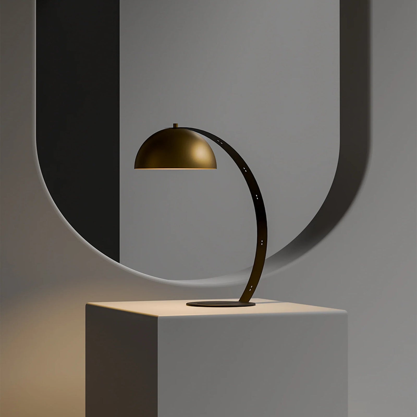 Valentino modern table lamp with brass dome shade on bedside table