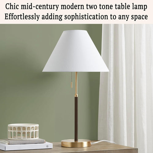 Vela table lamp side view with tapered white fabric shade