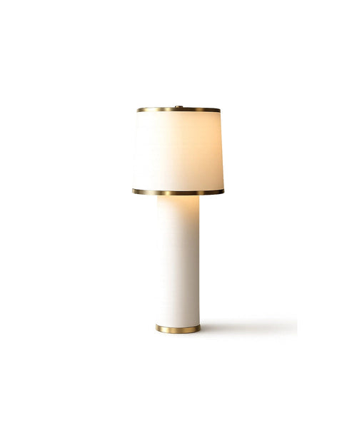 White and gold modern table lamp with cylindrical base