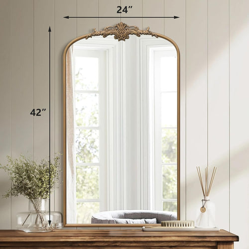 Victoria gold arch wall mirror with ornate decorative crest