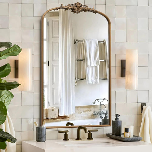 Victoria gold arch wall mirror with ornate decorative crest