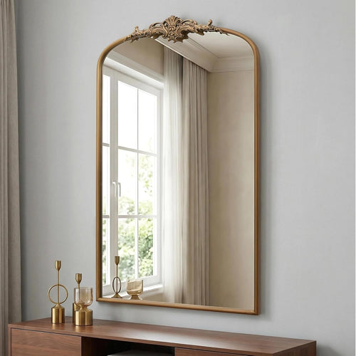 Victoria gold arch wall mirror with ornate decorative crest