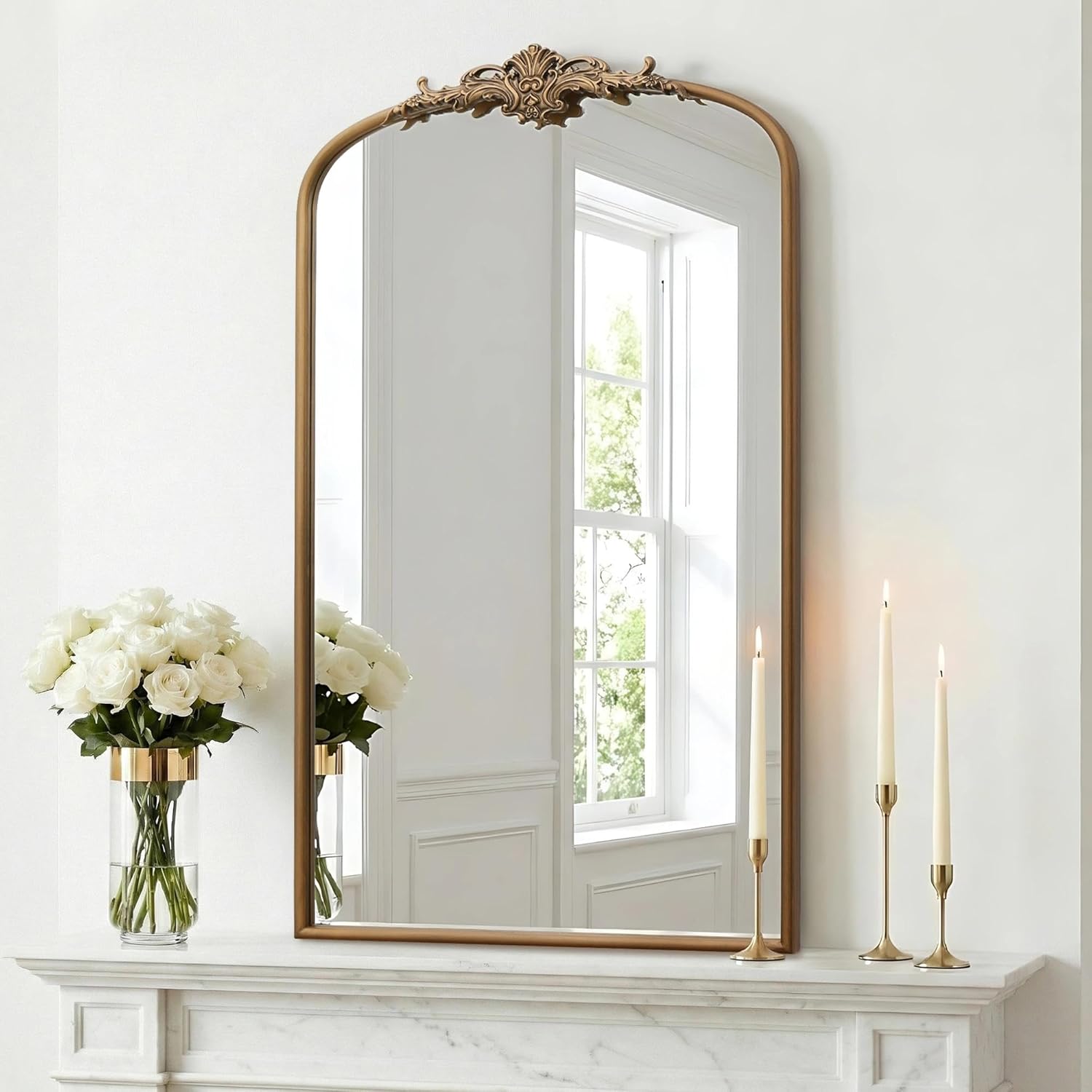 Victoria gold arch wall mirror with ornate decorative crest