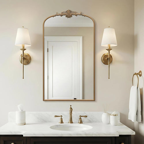 Victoria gold arch wall mirror with ornate decorative crest