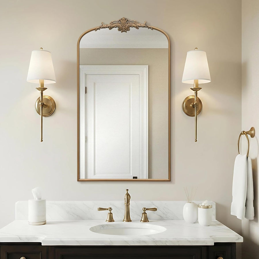 Victoria gold arch wall mirror with ornate decorative crest