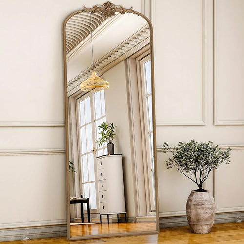 Victoria gold arch full length mirror with decorative crest frame