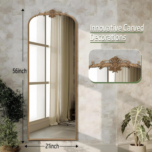 Victoria gold arch full length mirror with decorative crest frame