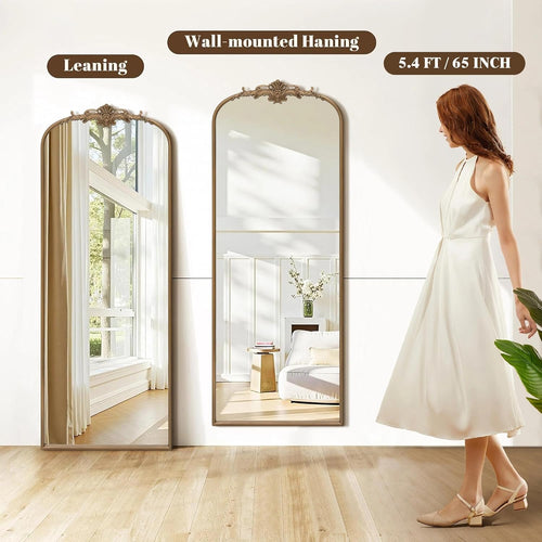 Victoria gold arch full length mirror with decorative crest frame
