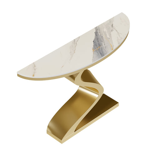 White & Gold Curved Console Table