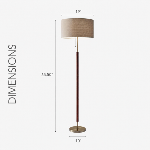 Lewis walnut and antique brass floor lamp with fabric shade